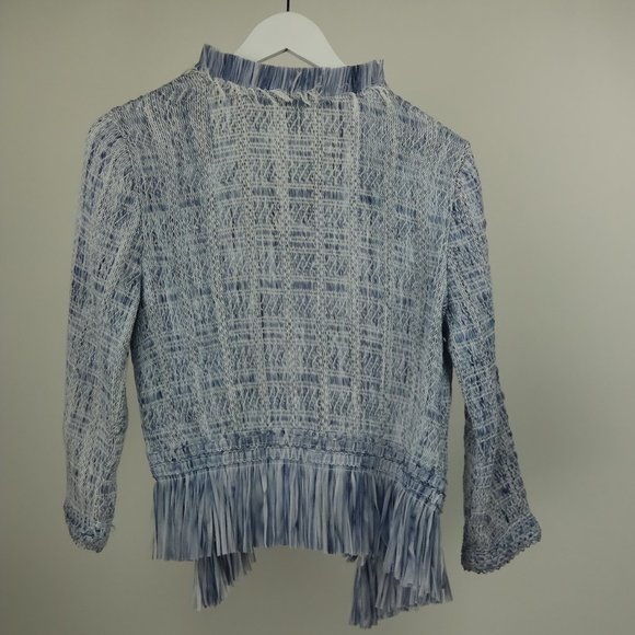 White House Black Market Blue Opal Fringe Sweater Jacket - Picture 4 of 4